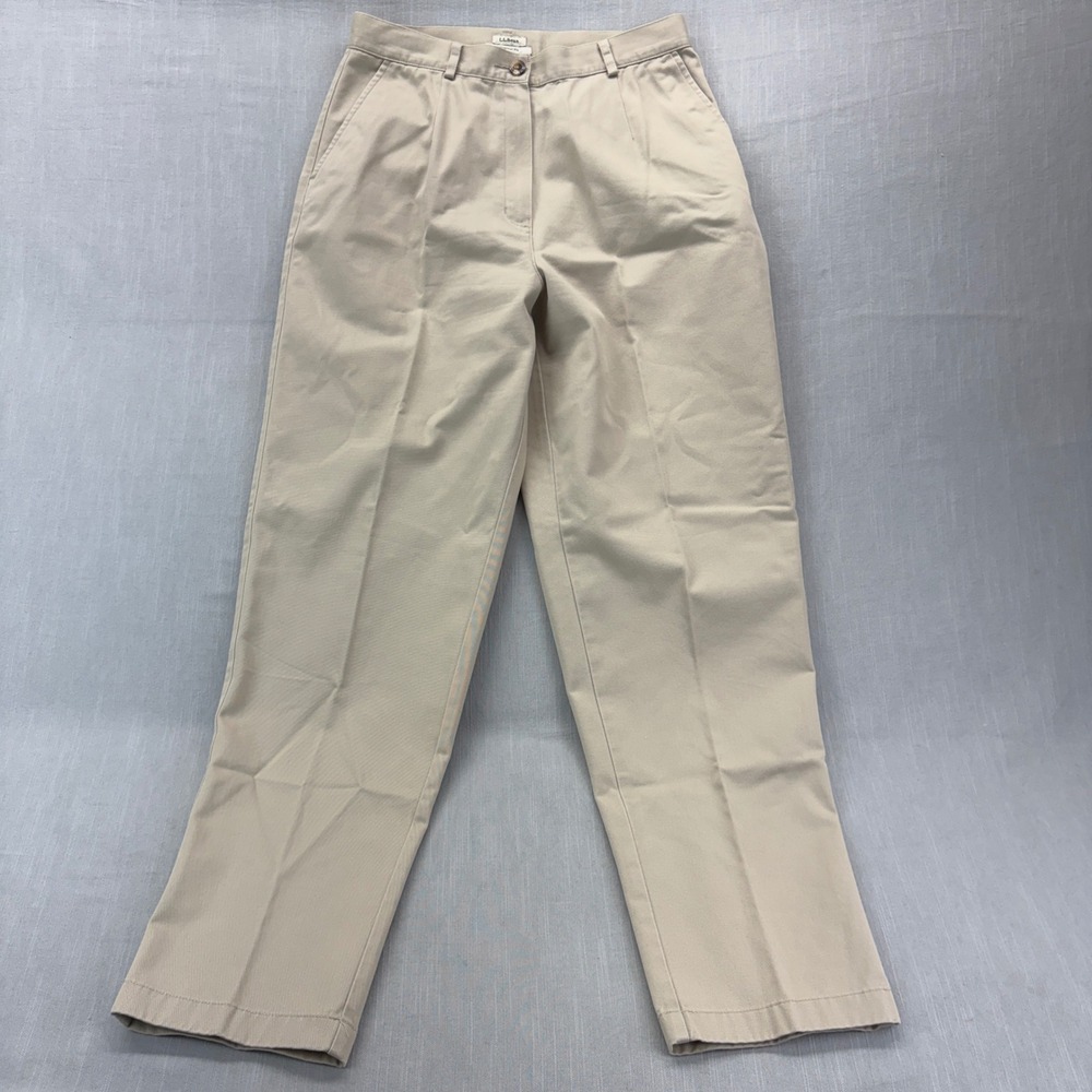 L.L. Bean Chino Pants Womens 10 Regular Original Fit Khaki Pleated Front Tan